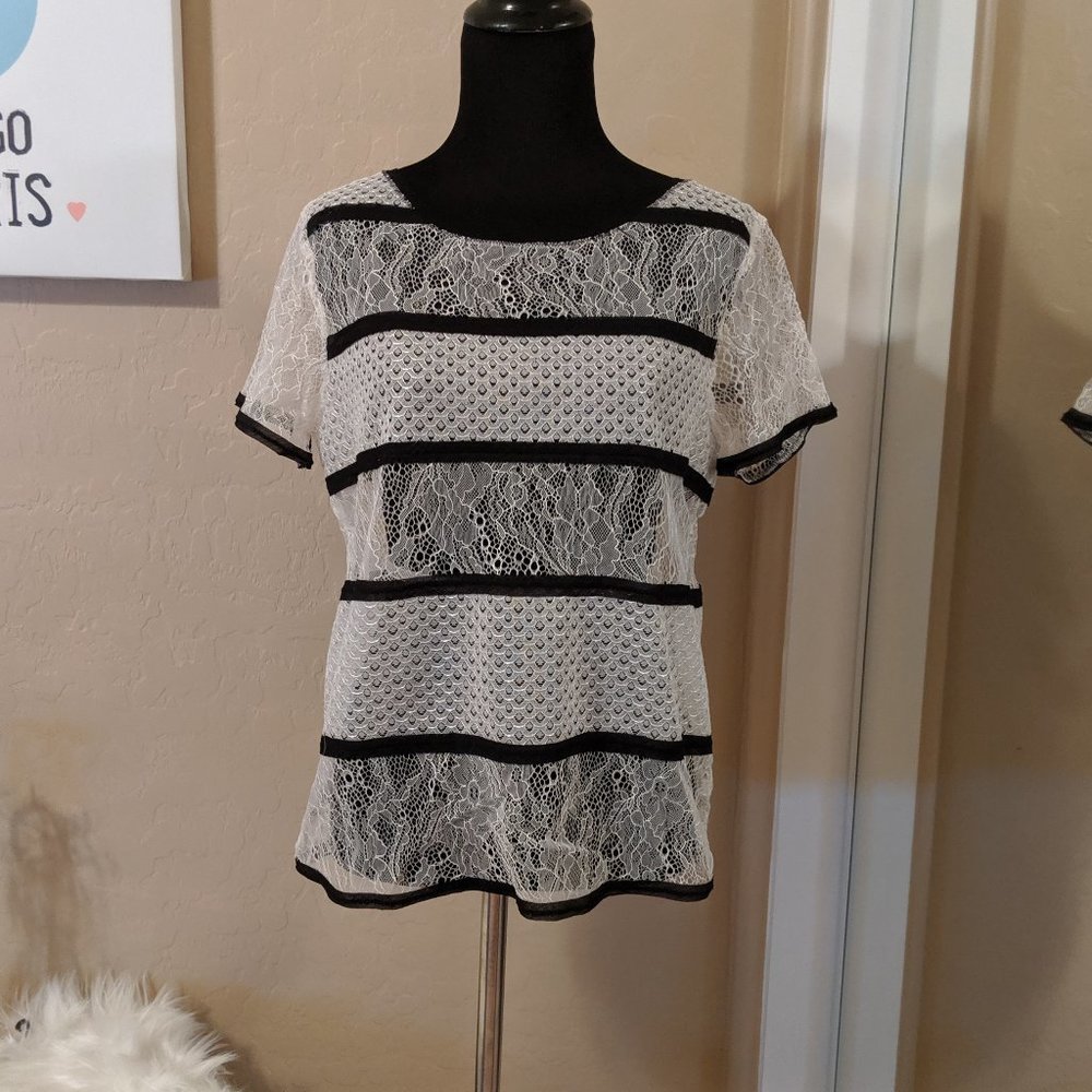 BOGO 1/2 Off / Loft/Sheer Blk&Wht Blouse
